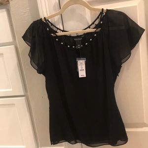 WHBM Black Bead Neckline Blouse